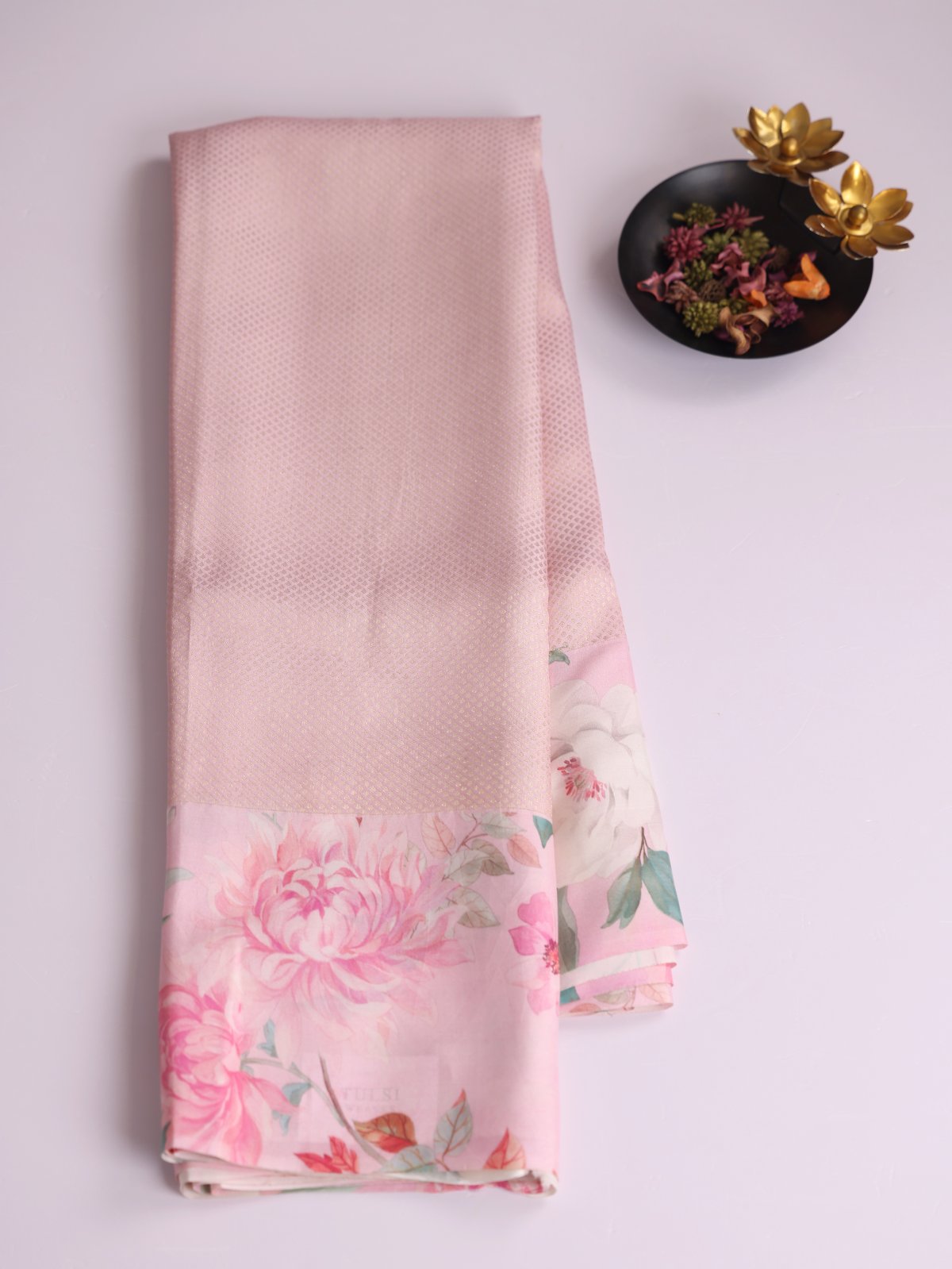 Light Pink Brocade Kanjeevaram Silk Saree With Printed Border