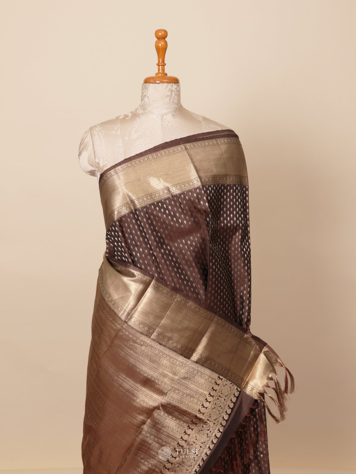 Dark Brown Kanjeevaram Silk Saree