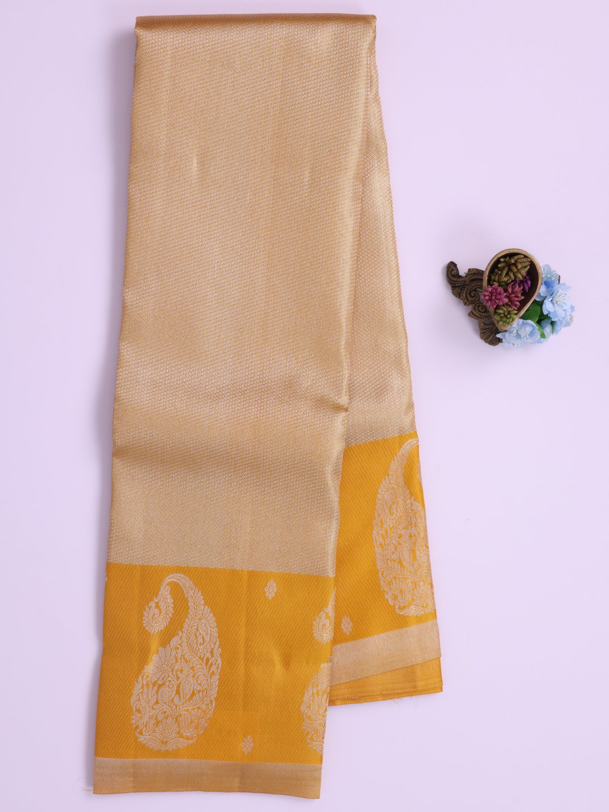 Mustard Yellow Tissue Brocade Kanjeevaram Silk Saree