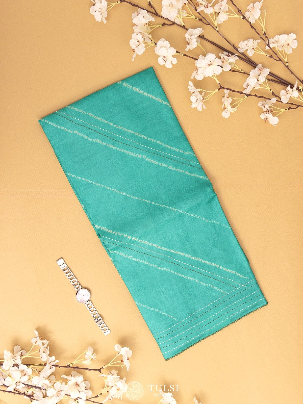 Aqua Green Shibori Silk Saree