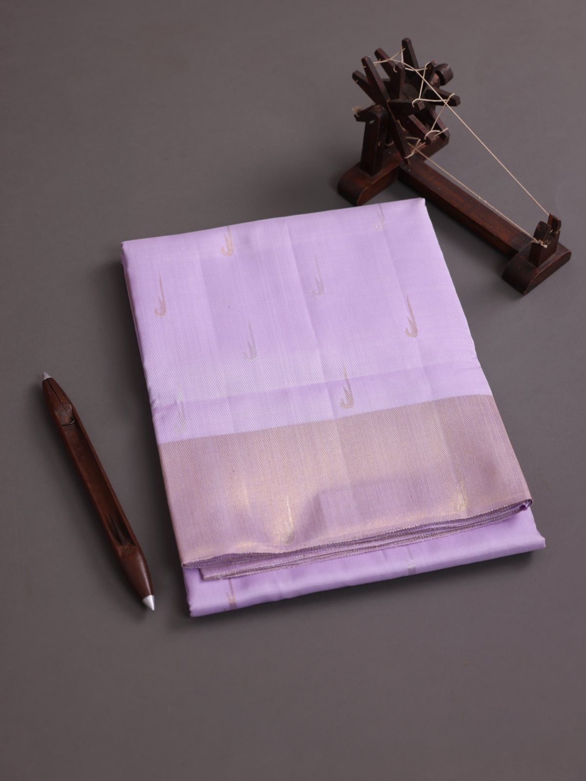 Lavender Silk Dhoti and Vasthram With Self Zari Border