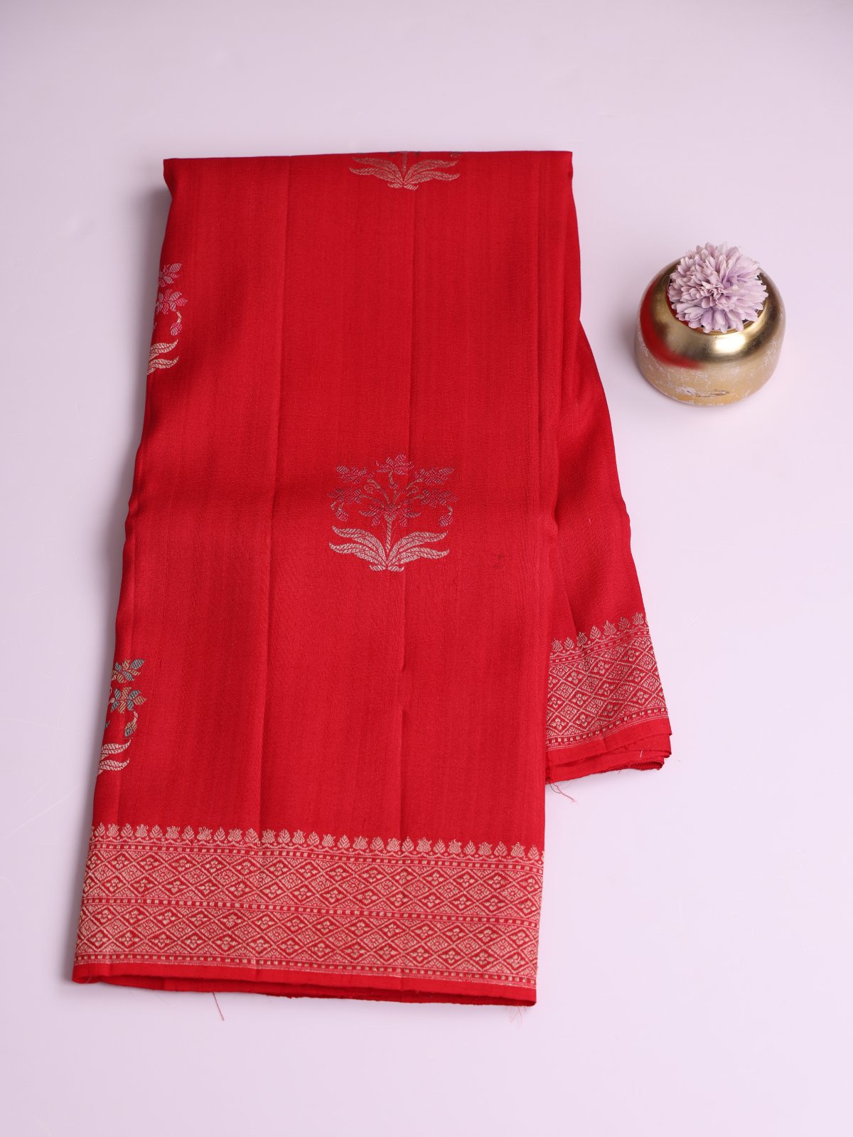  Red Banaras Tussar Georgette Silk Saree With Zari Border