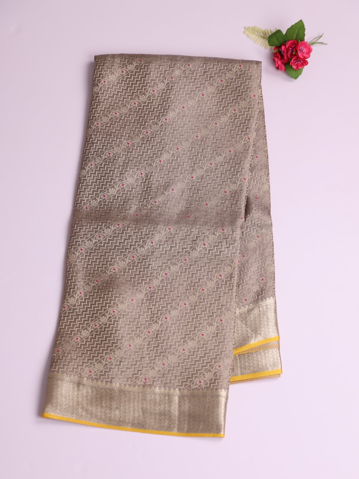 Gray Banaras Crepe Silk Saree