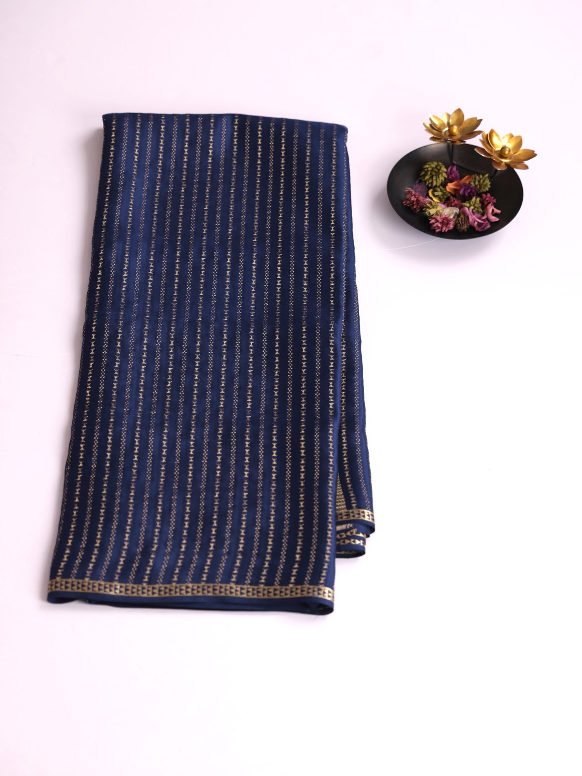 Navy Blue Striped Mysore Silk Saree
