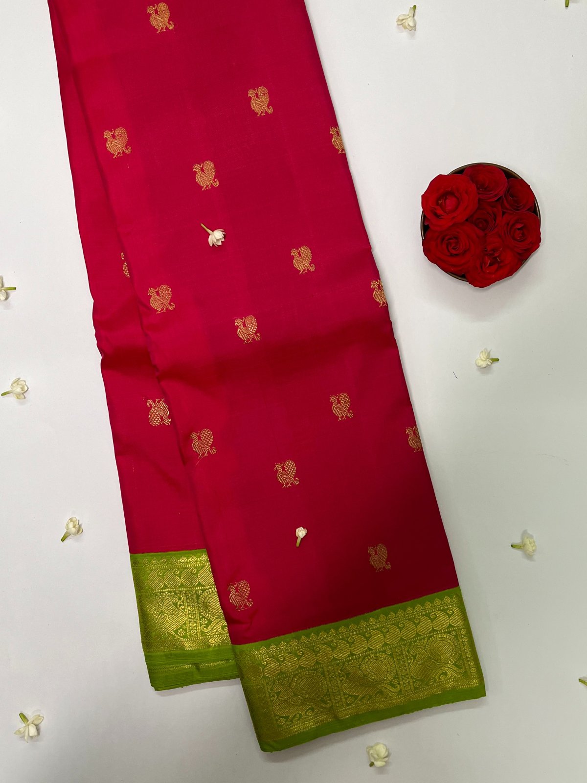 Pink Kanjeevaram Silk Saree With Green Border