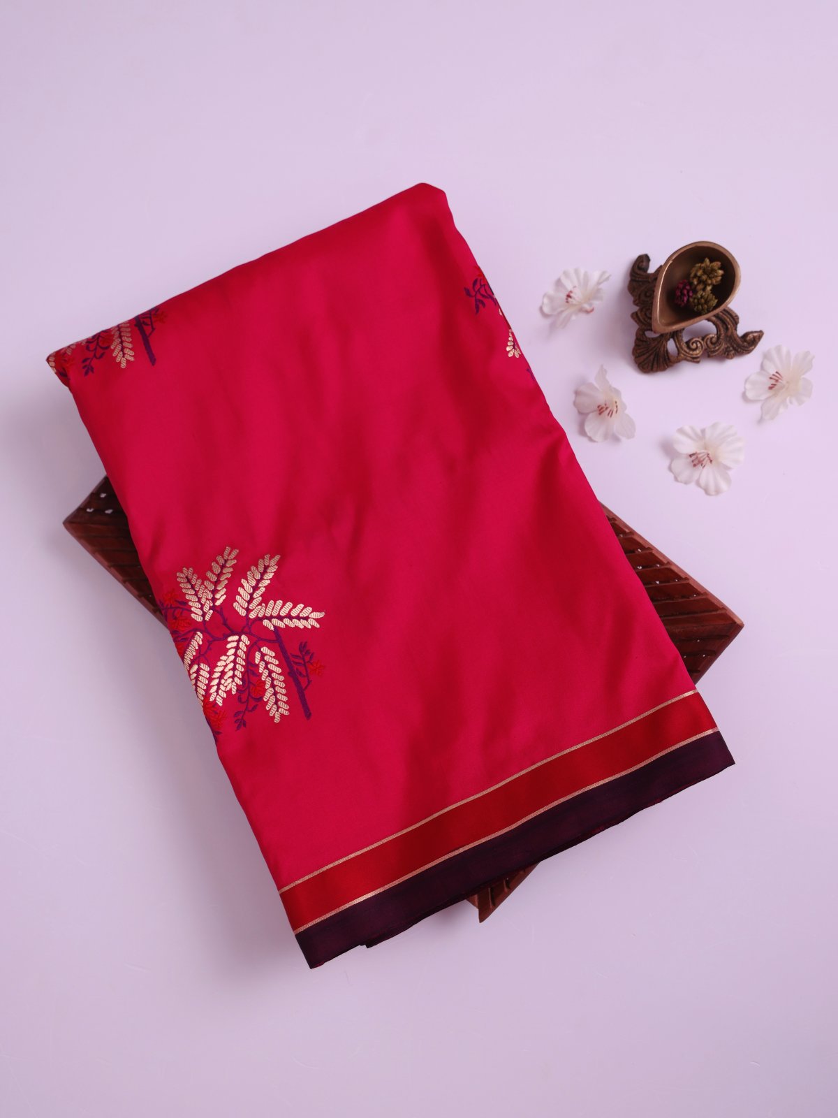 Reddish Pink Mashru Silk Saree