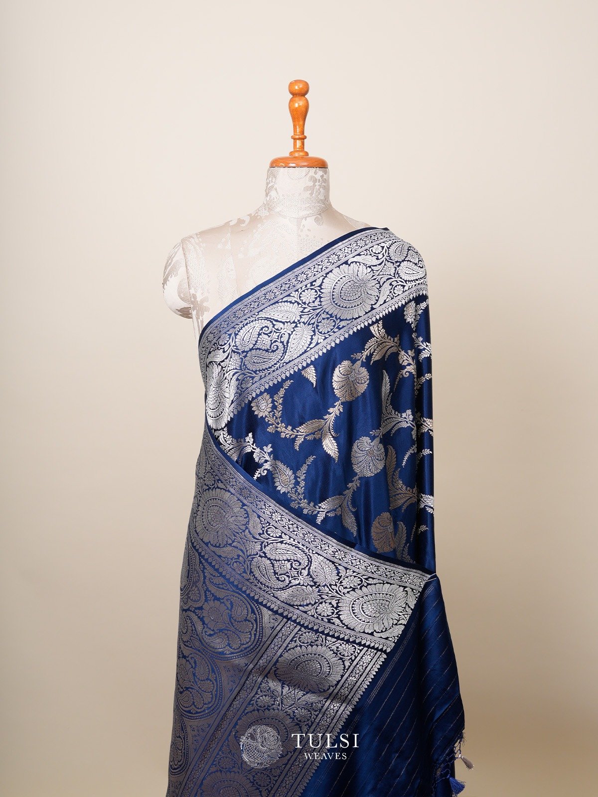 Navy Blue Mashru Silk Saree