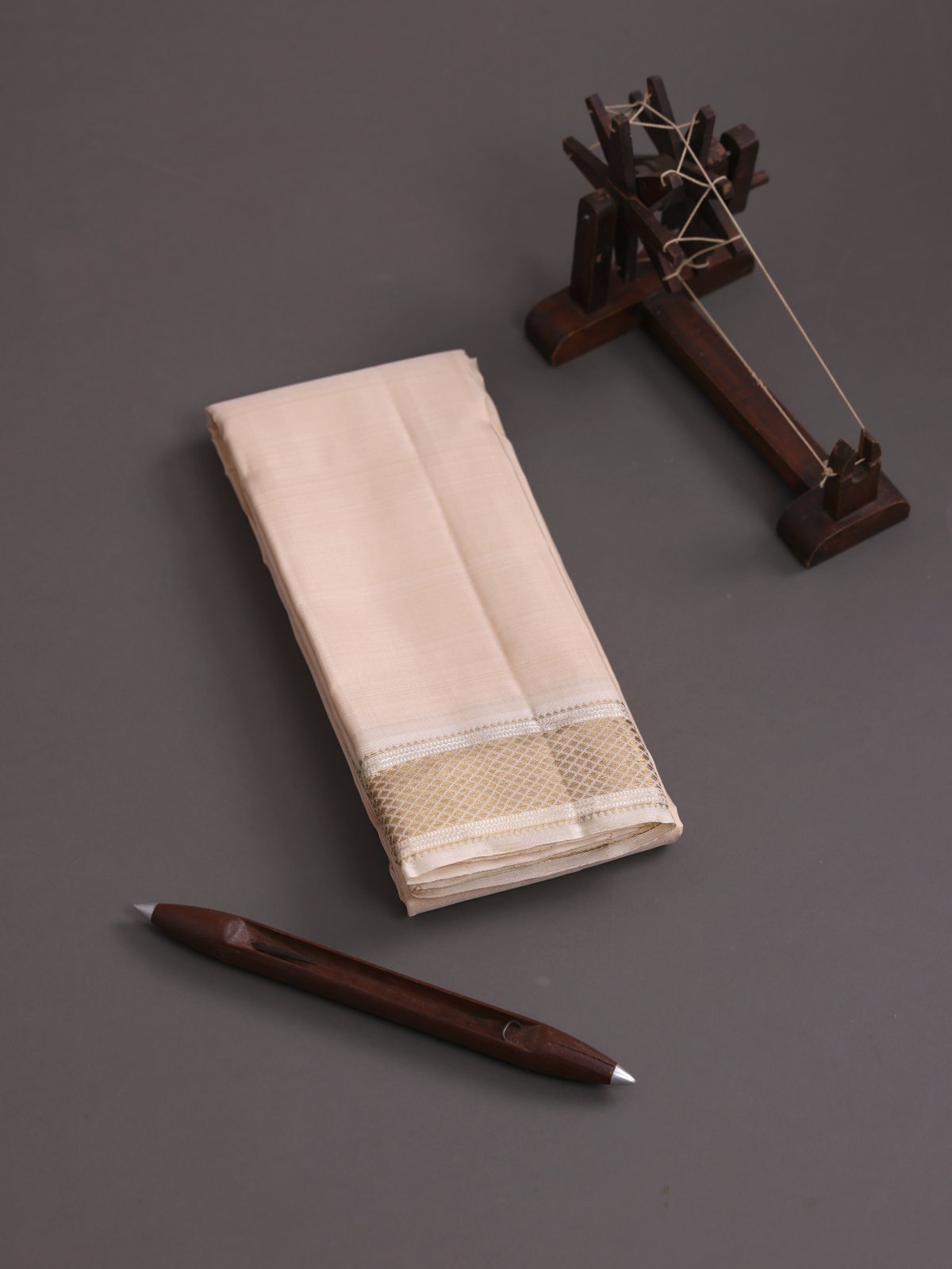 Cream Silk Dhoti With Zari Border