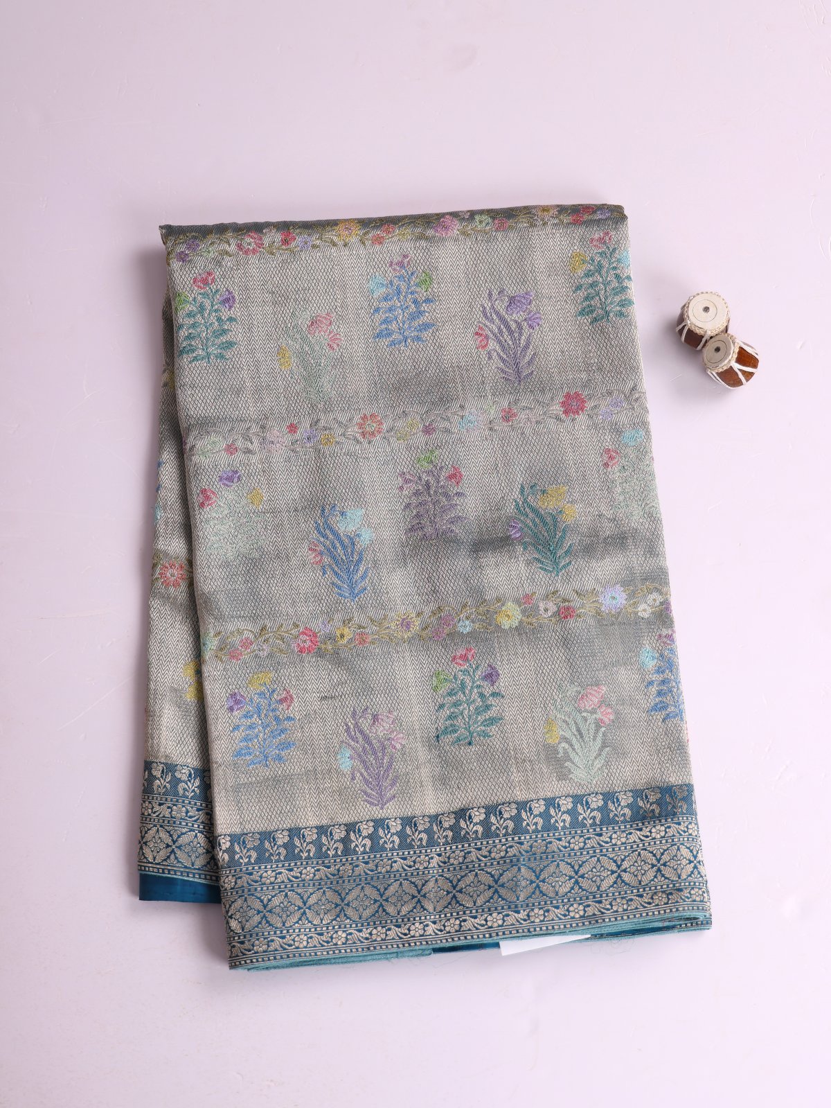 Teal Blue Zari Brocade Banarasi Silk Saree