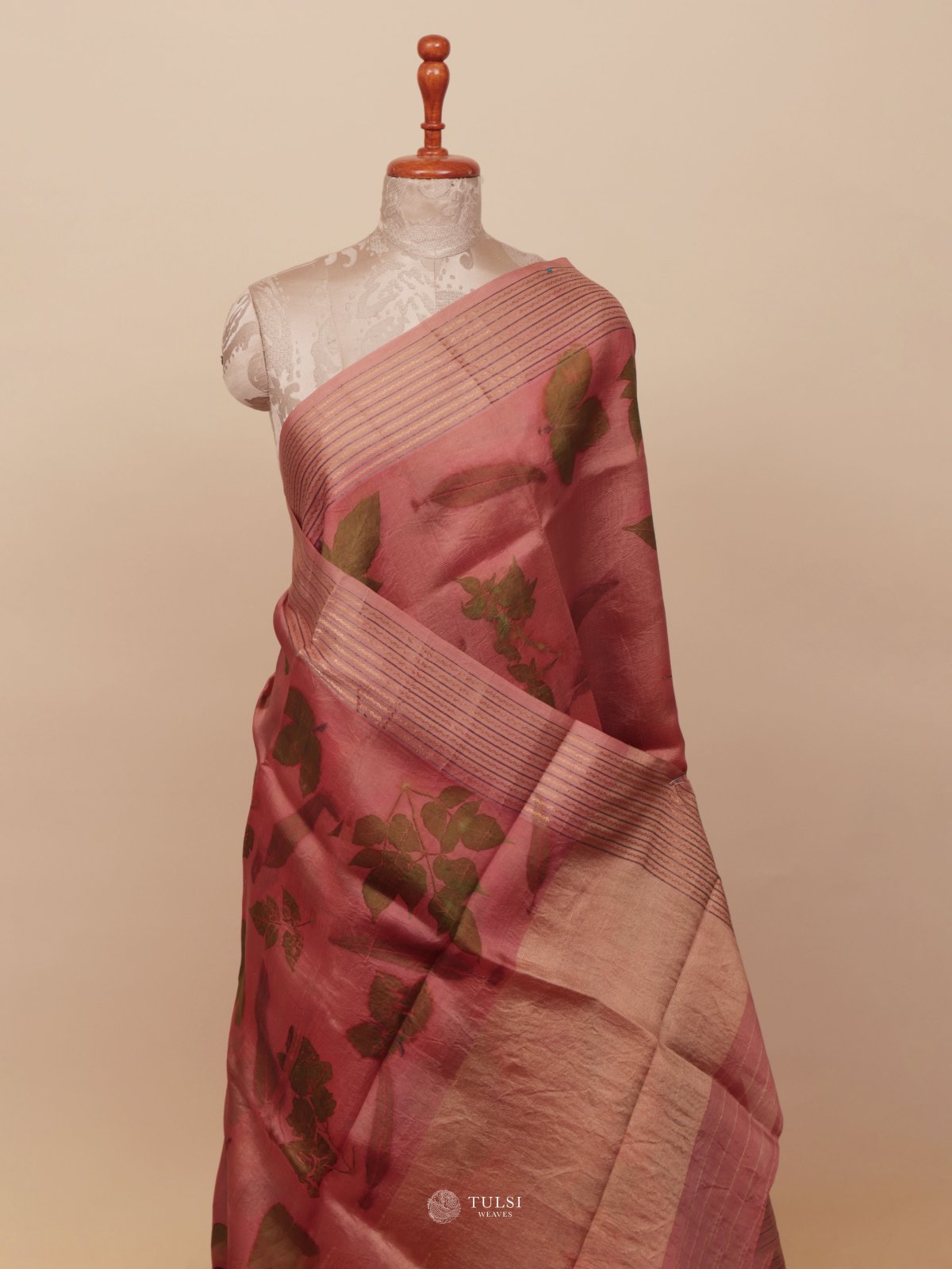 Pastel Pink Eco Print Silk Saree