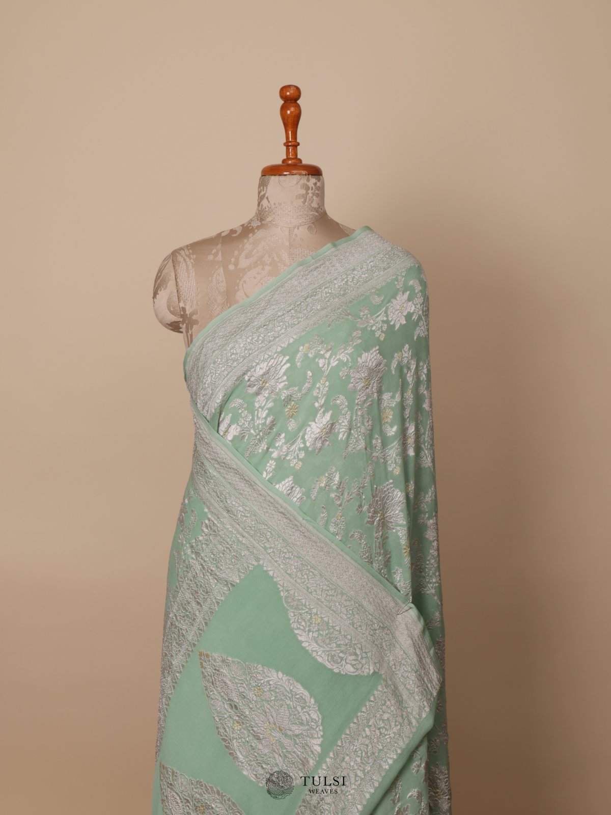 Mint Green Banaras Georgette Silk Saree
