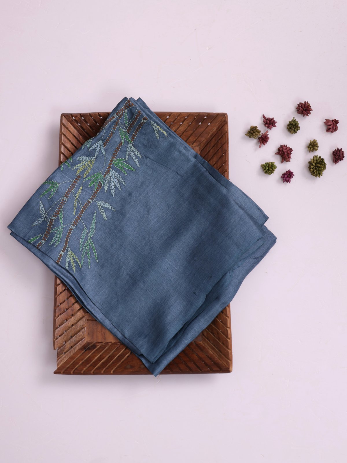 Greyish Blue Embroidered Tussar Silk Blouse