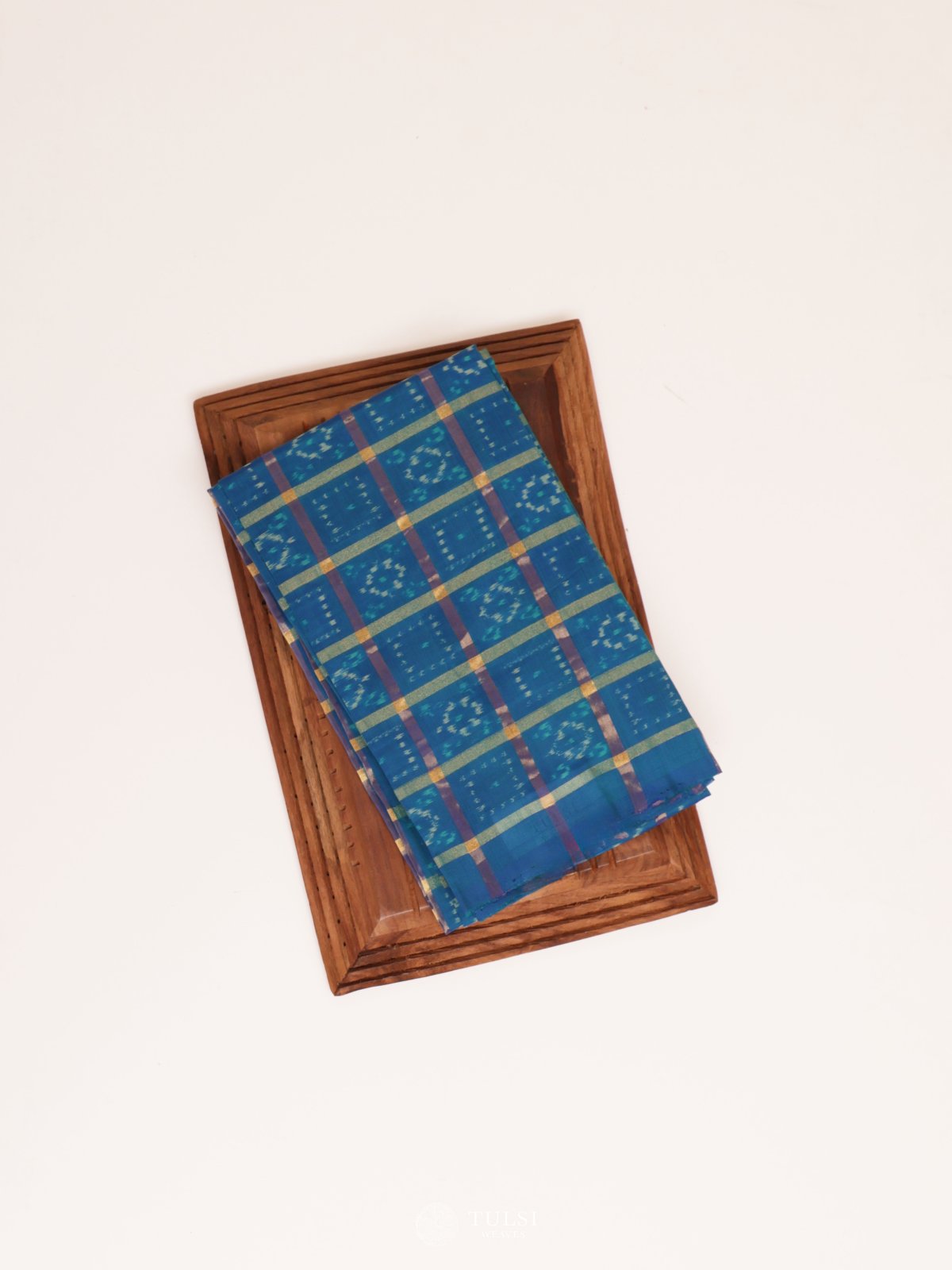 Blue Ikat Silk Blouse with Zari Checks