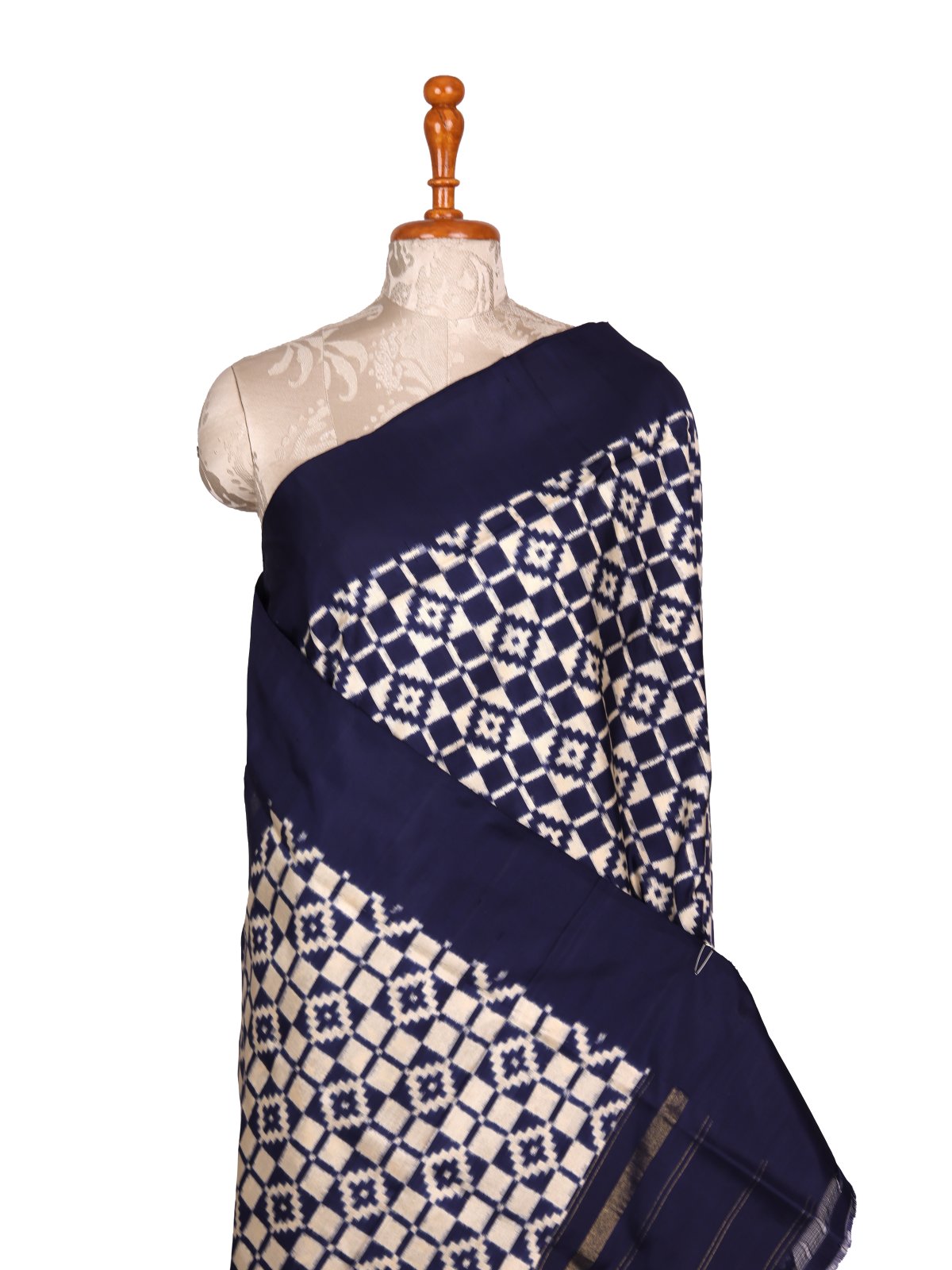 Navy Blue Ikat Silk Saree