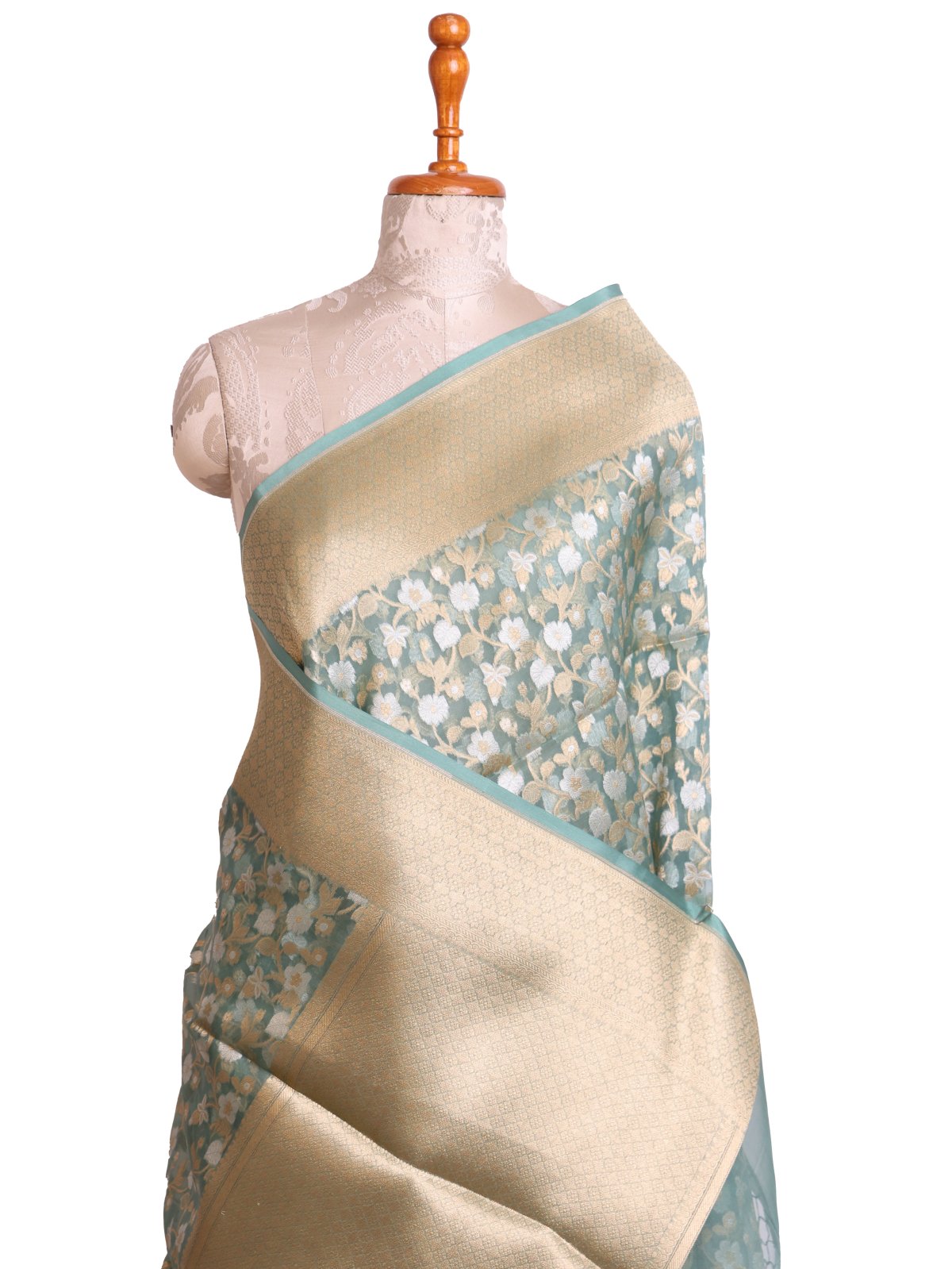 Bluish Green Kora Silk Saree