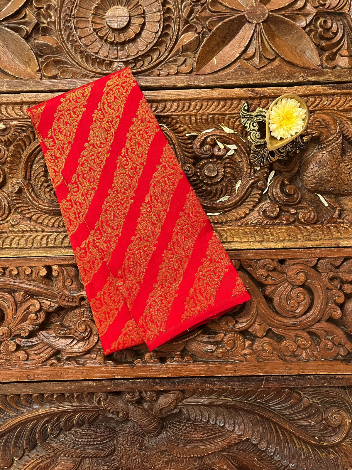 Vibrant Red Kanjeevaram Silk Blouse With Pure Gold Zari 
