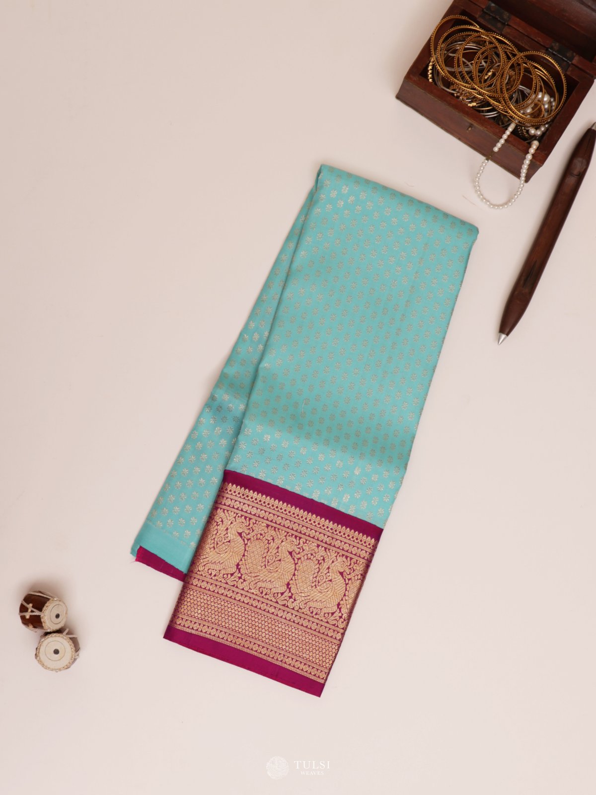 Light Blue Kanjeevaram Silk Pavadai
