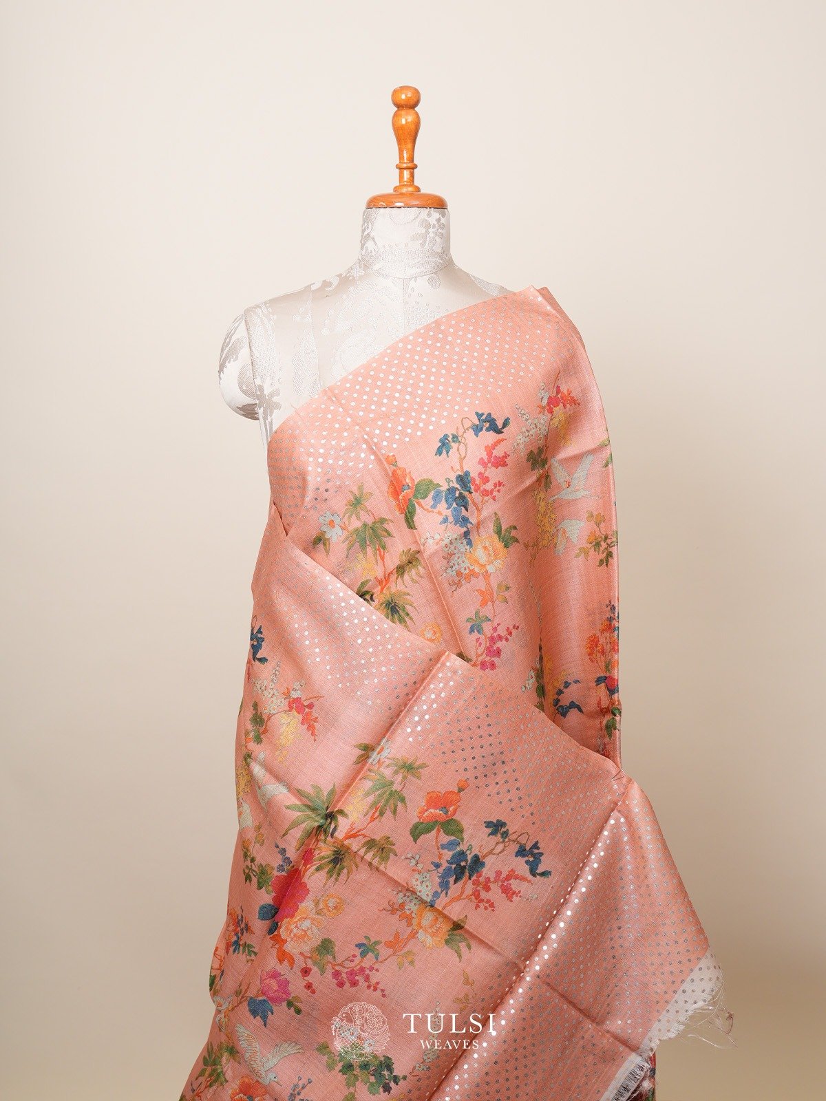 Peach Tussar Silk Saree