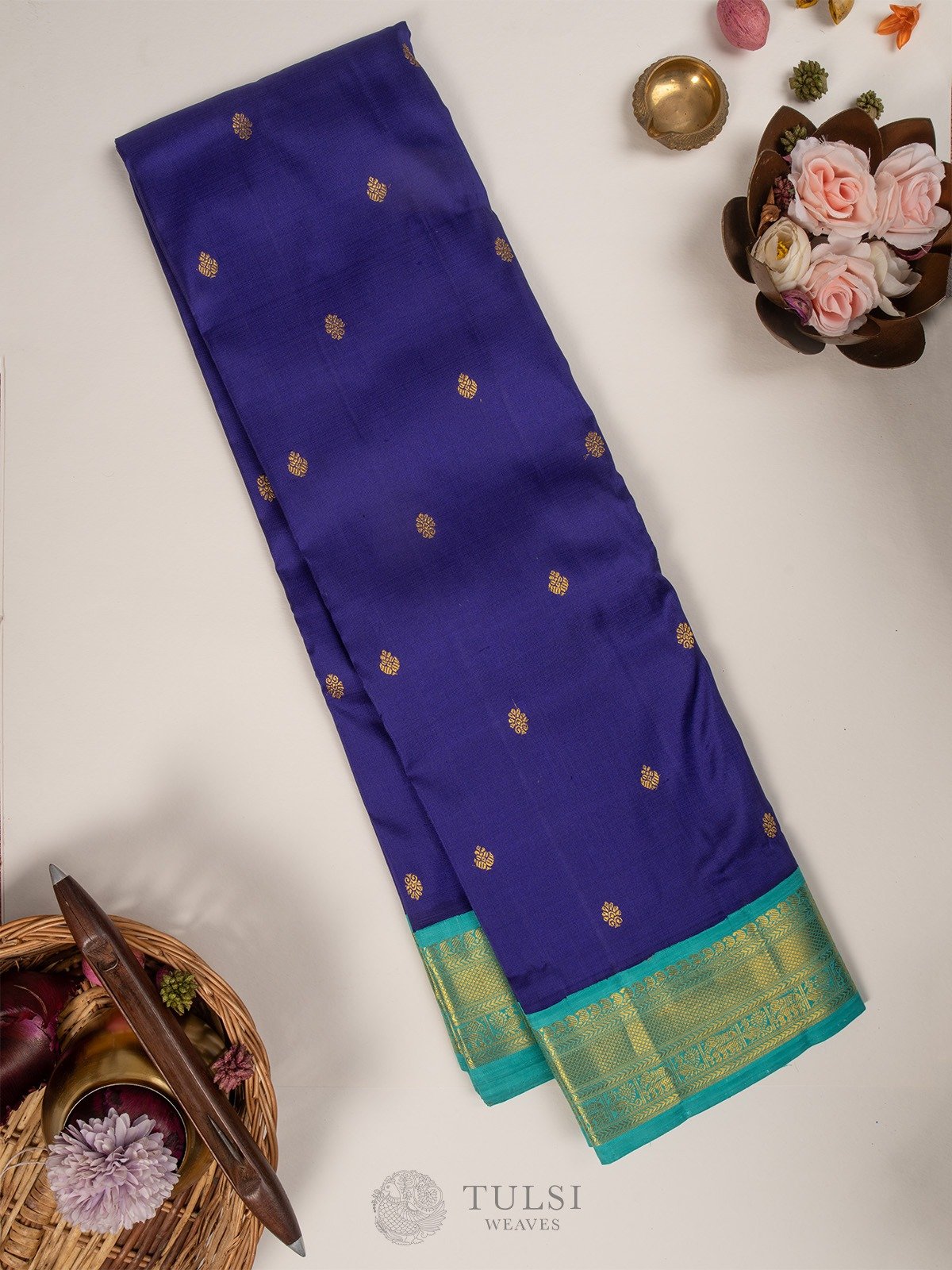 Blue Kanjeevaram silk saree