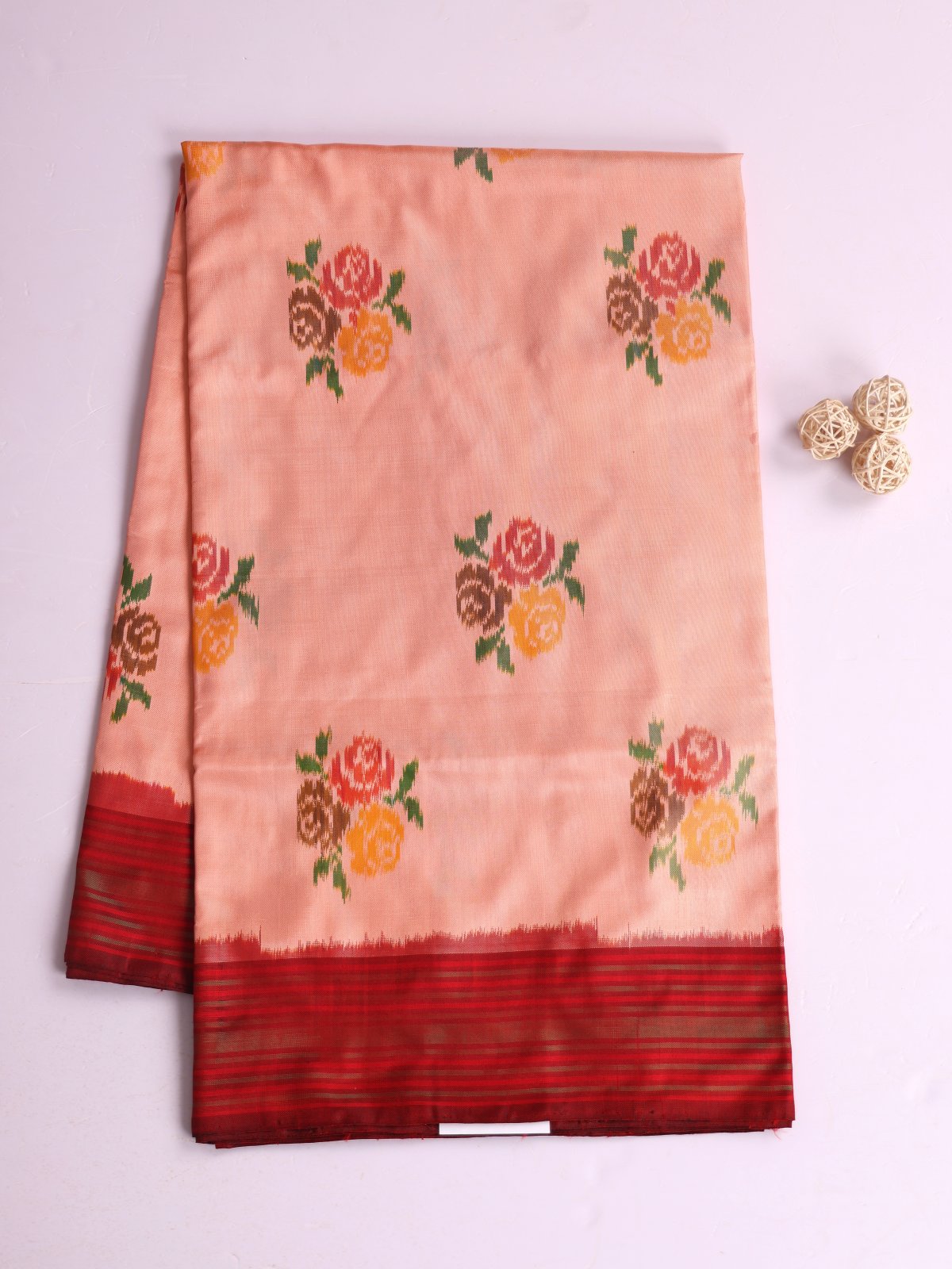 Peach Patola Silk Saree With Red Border