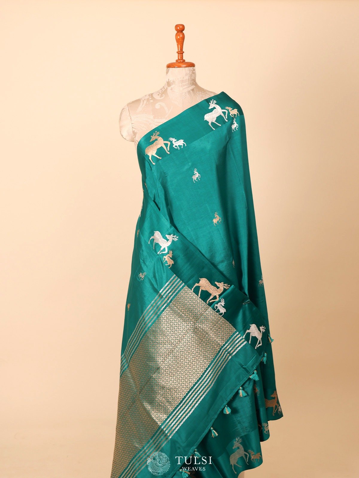 Teal Green Mashru Silk Saree