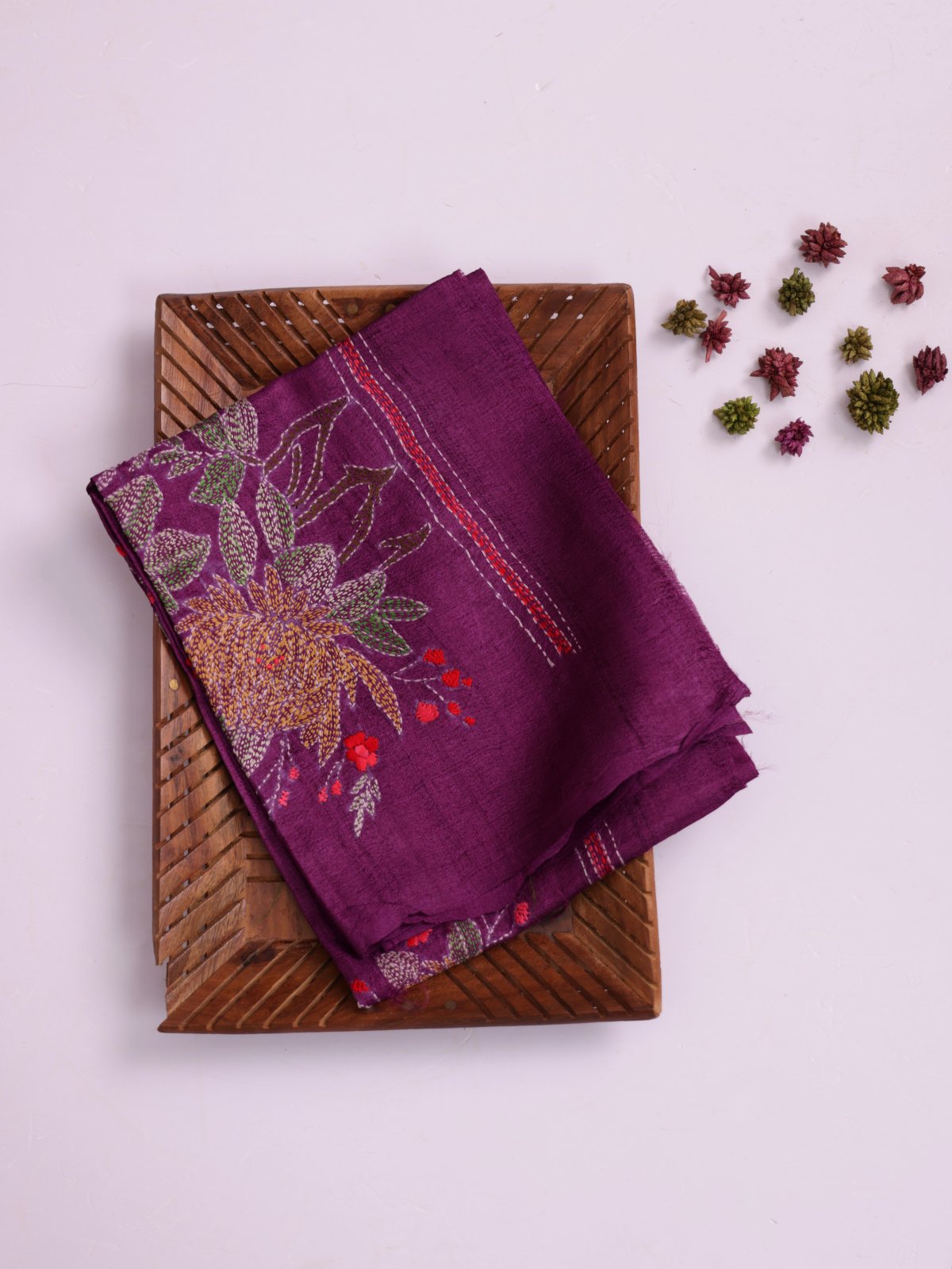Dark Purple Embroidered Tussar Silk Blouse