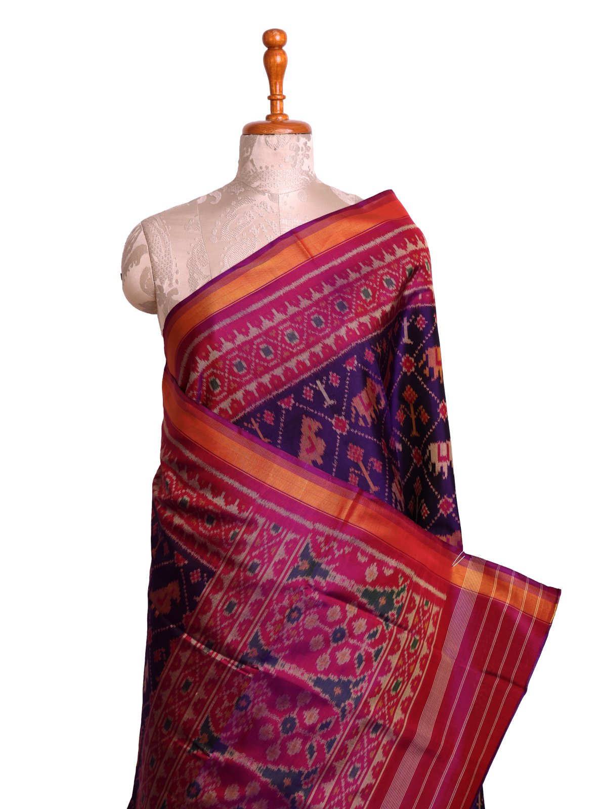 Dark Purple Patola Silk Saree with Rani Pink Border