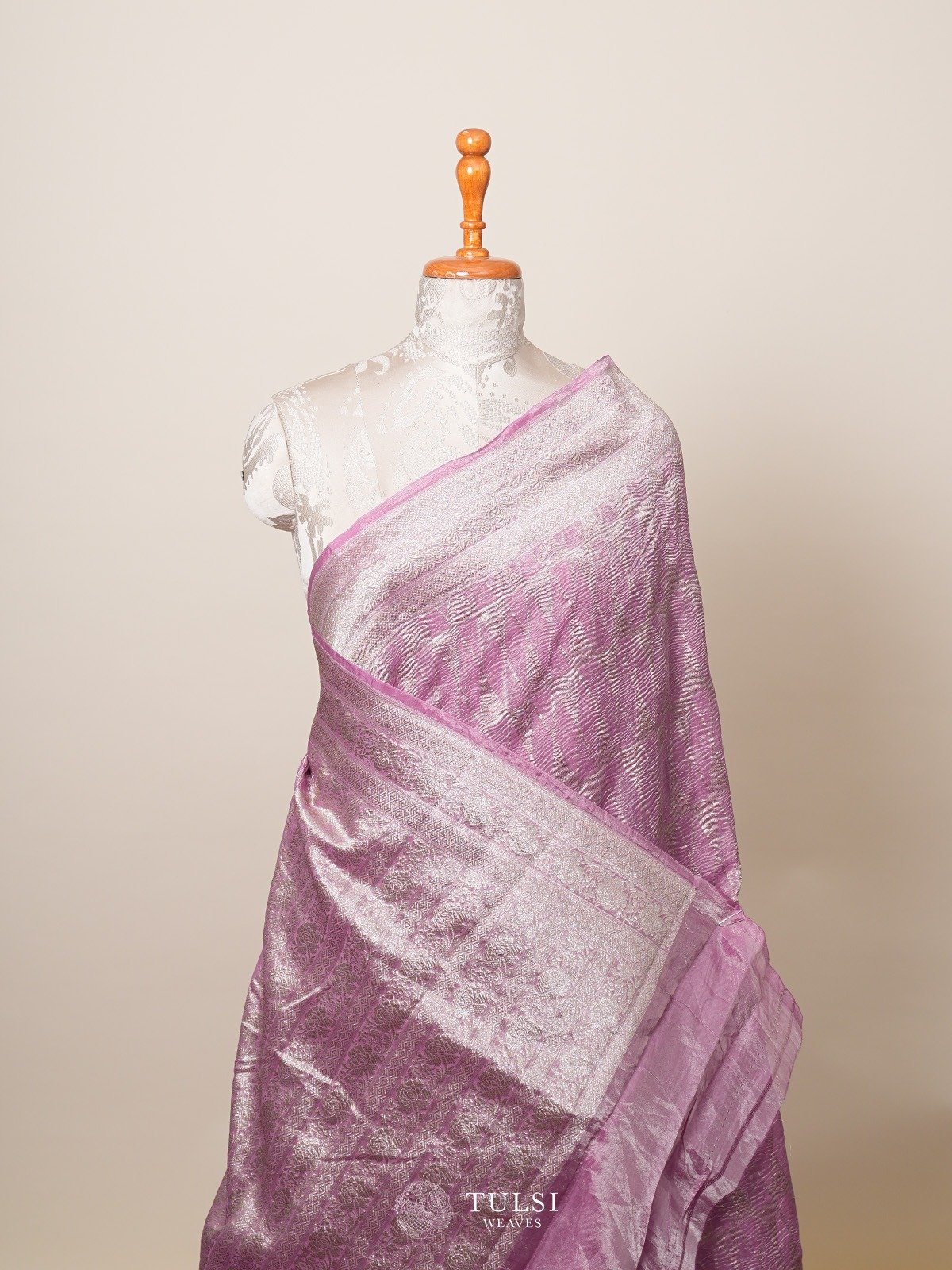 Lavender Crushed Organza Silk Saree