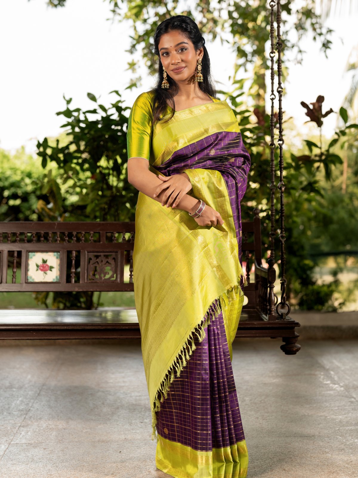 Purple Kanjeevaram Silk Saree with Contrast Border 