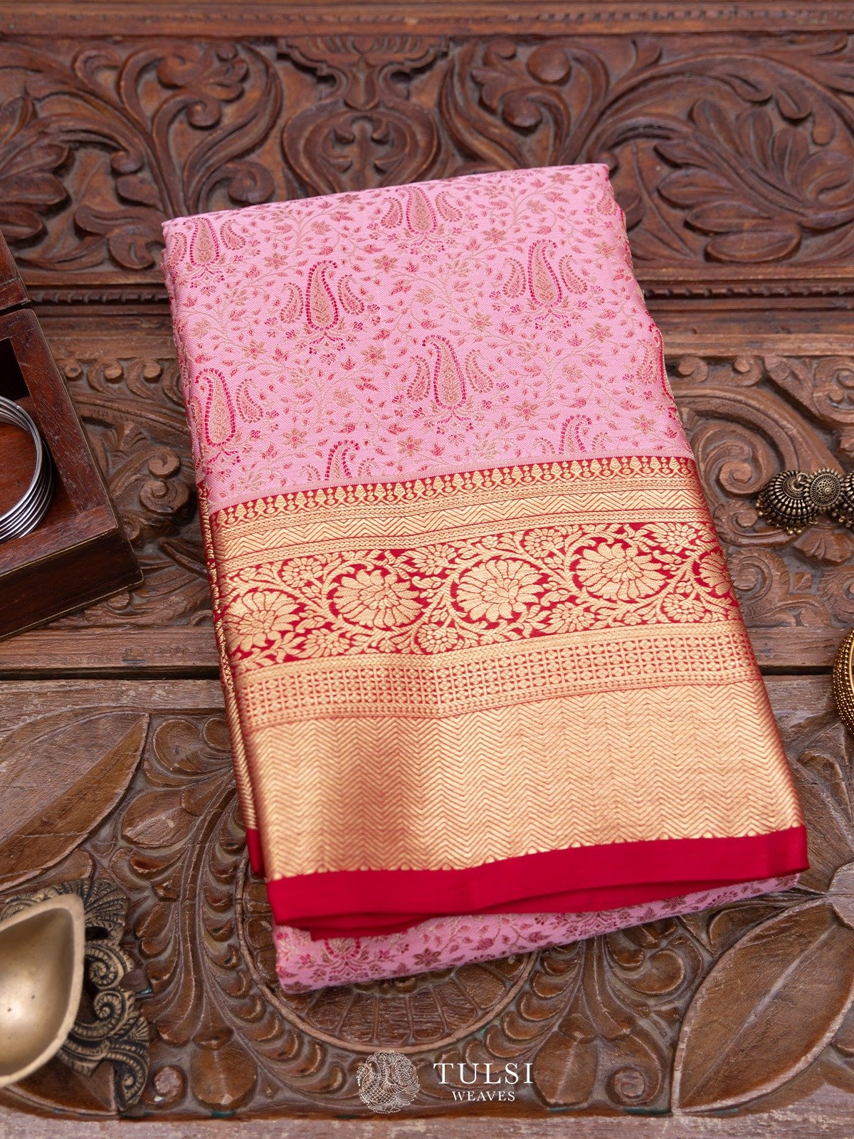 Baby Pink Tanchoi Silk Saree