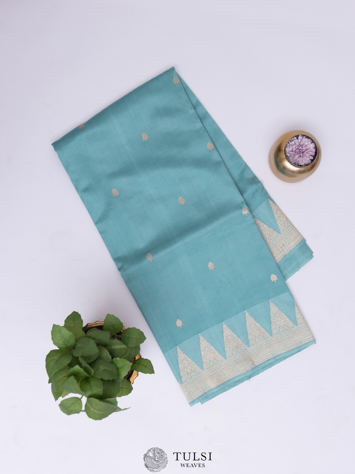 Teal Blue Mashru Silk Saree with Zari Border