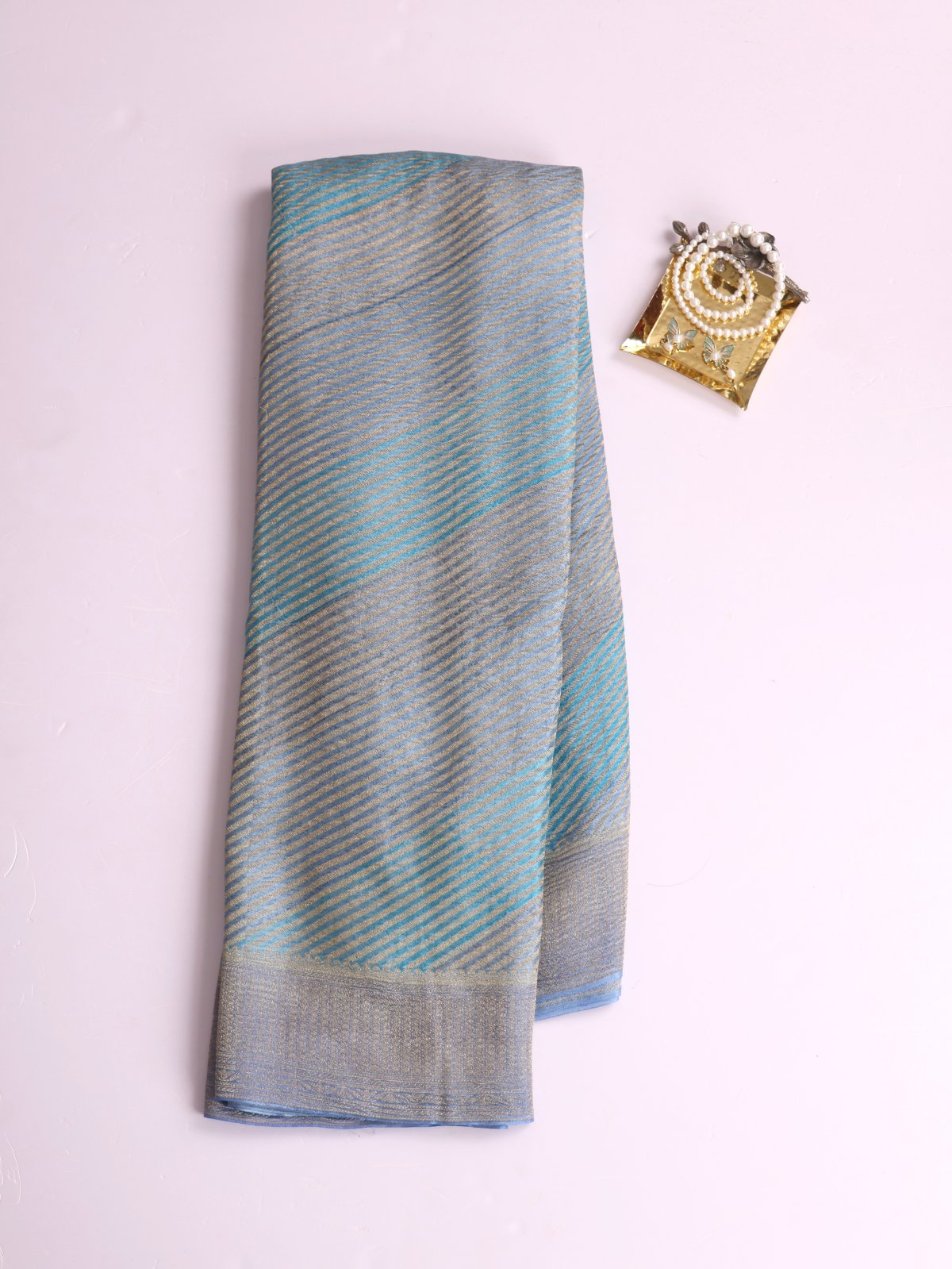 Tri Color Blue Georgette Silk Saree