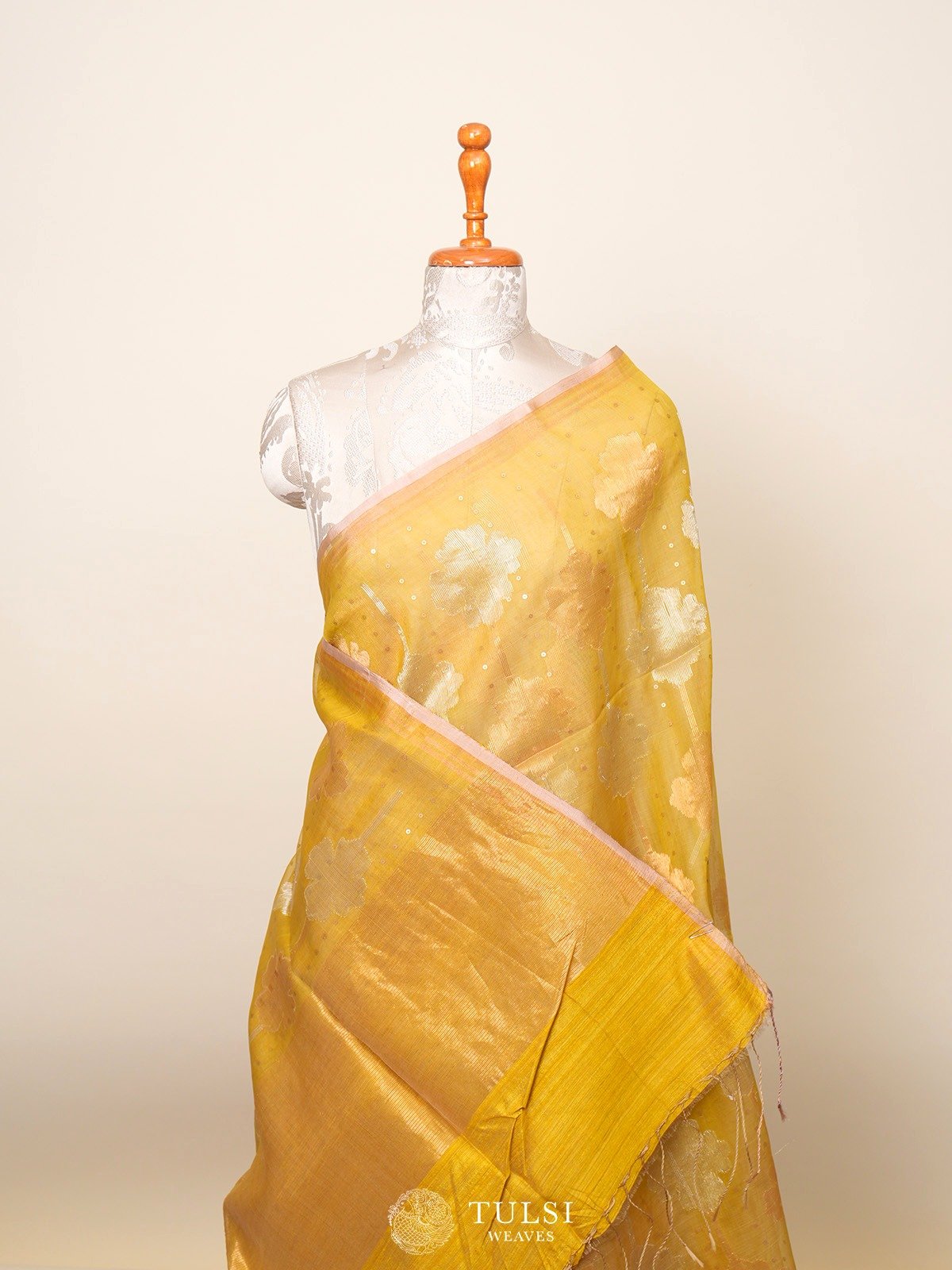 Mustard Bailou Tussar Saree with Sequins Work