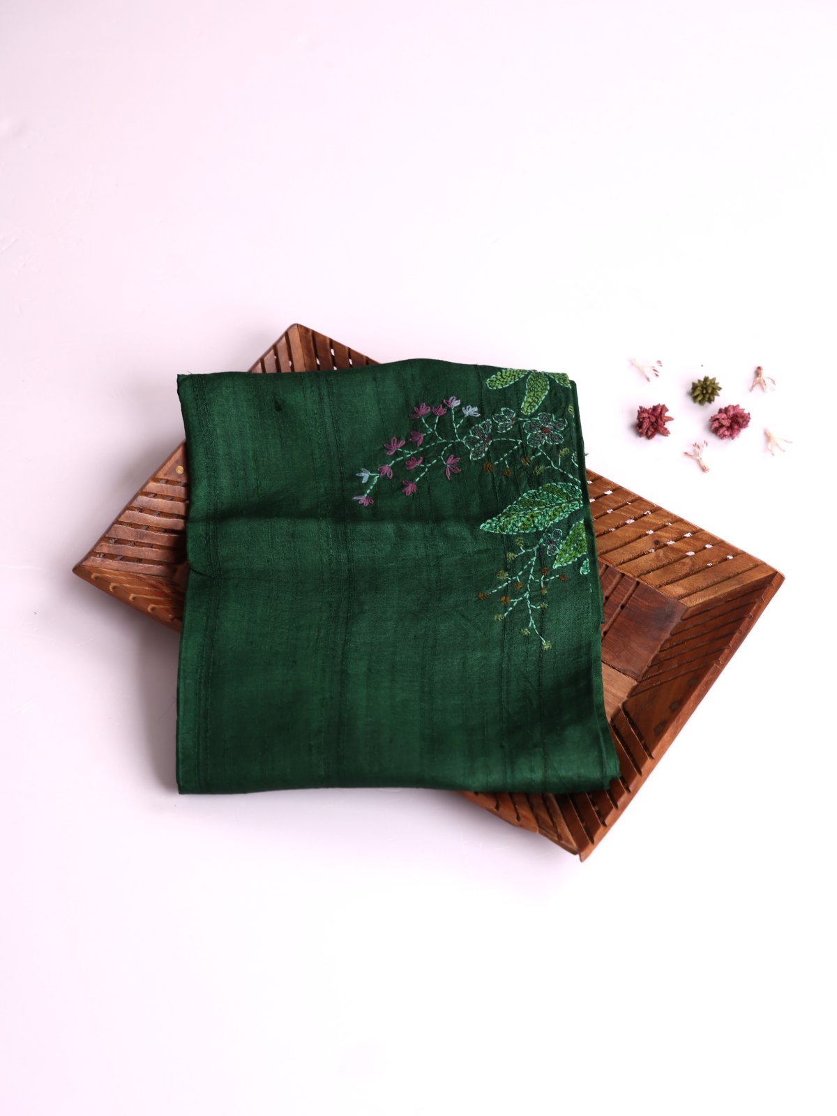 Bottle Green Embroidered Tussar Silk Blouse