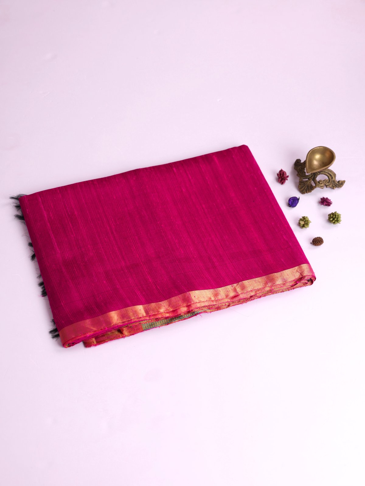 Magenta Pink Raw Silk Saree With Zari Border