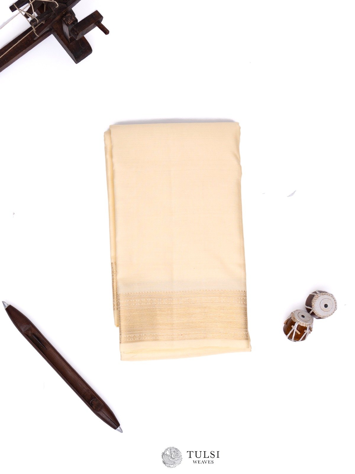 Cream Silk Dhoti With Self Zari Border