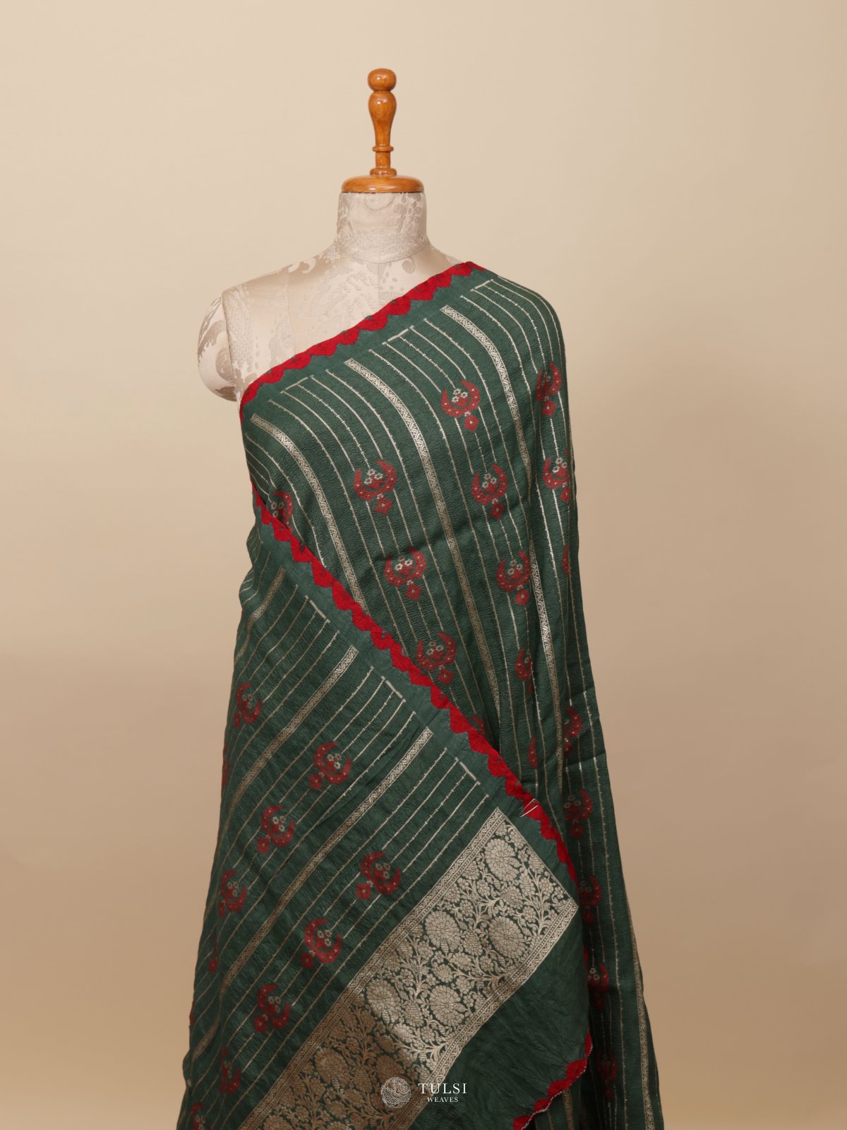 Green Banaras Tussar Georgette Silk Saree