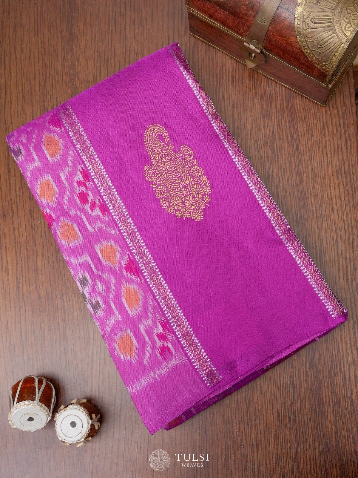 Purple Kanjeevaram Silk Saree with Ikat Pattern