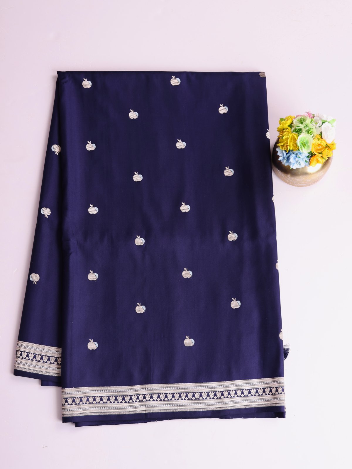 Dark Navy Blue Mashru Silk Saree With Zari Border