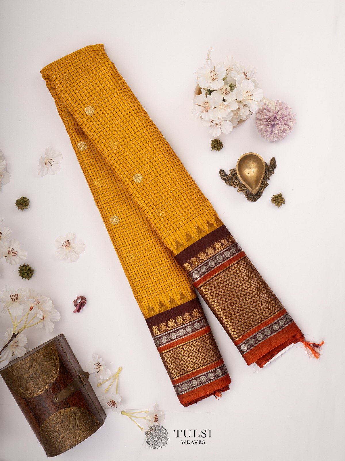 Yellow Gadwal Silk Saree