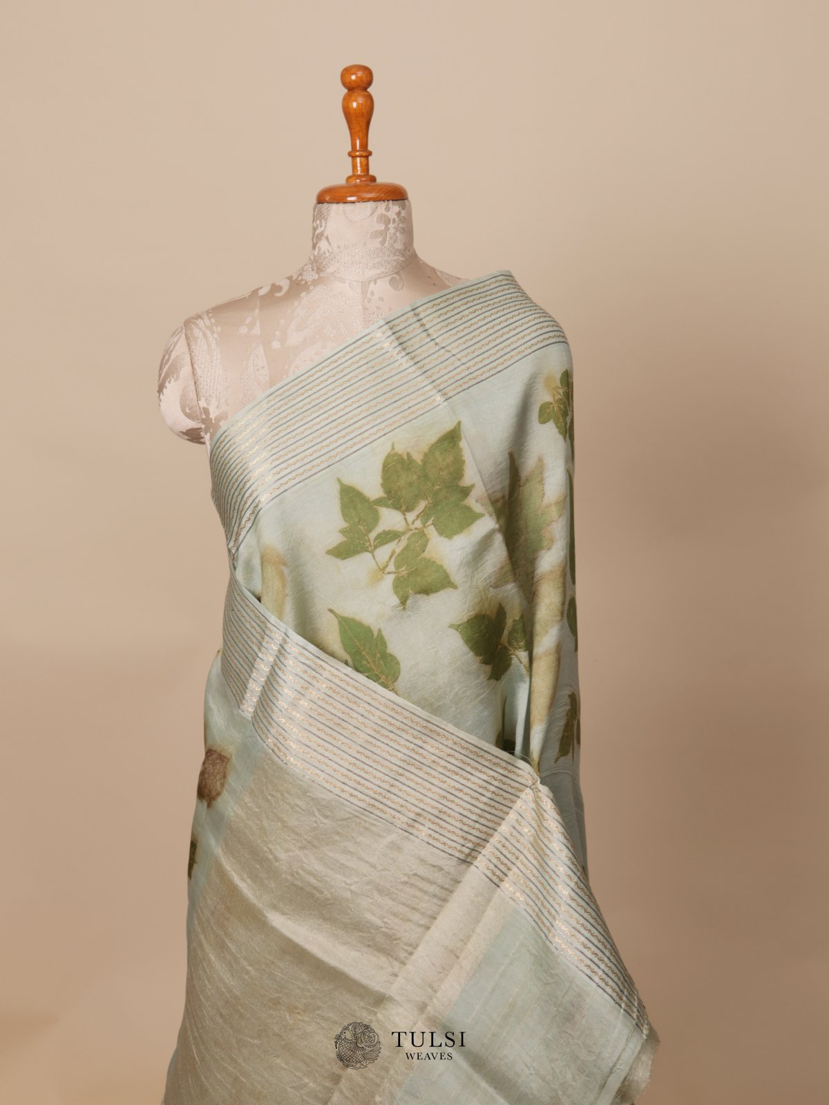 Light Blue Eco Print Silk Saree