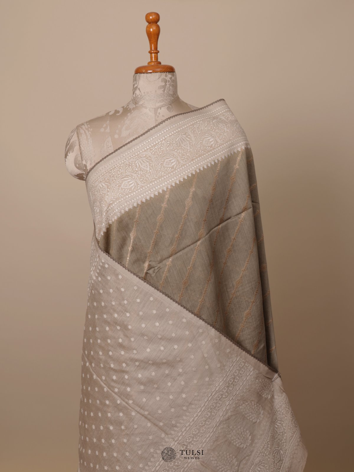 Grey Munga Tussar Silk Saree
