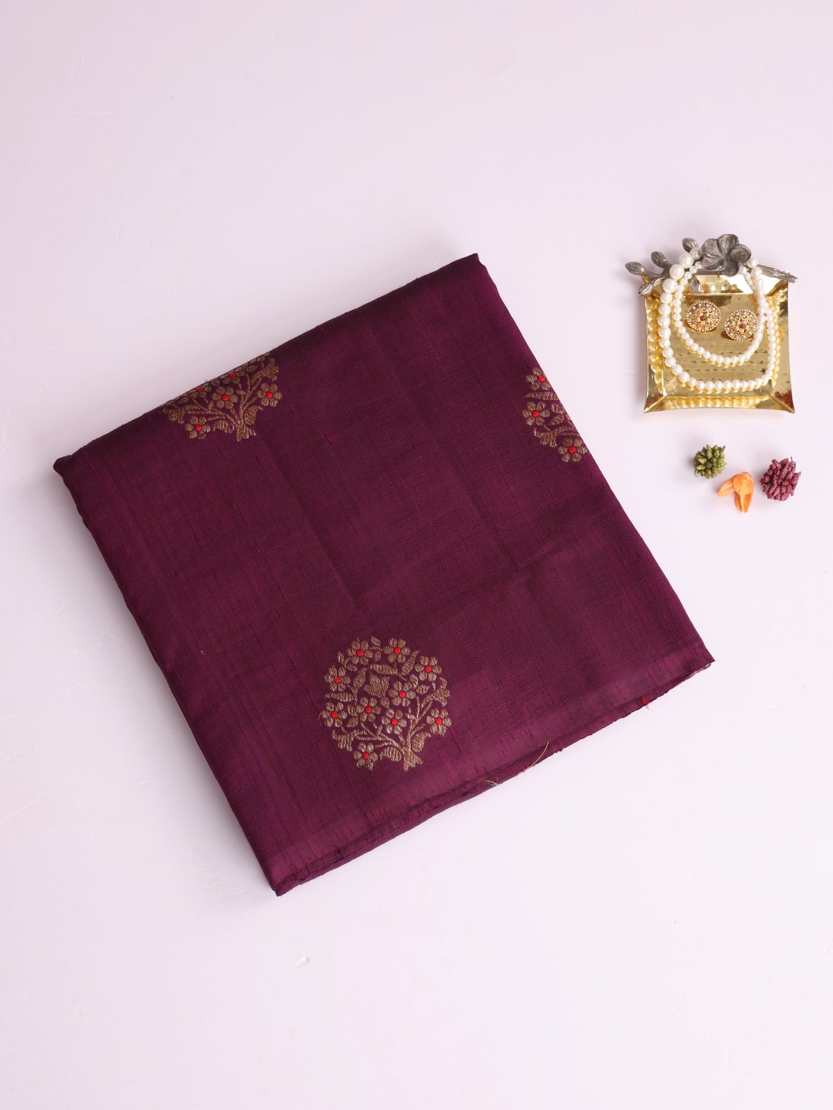 Burgundy Banaras Tussar Silk Saree