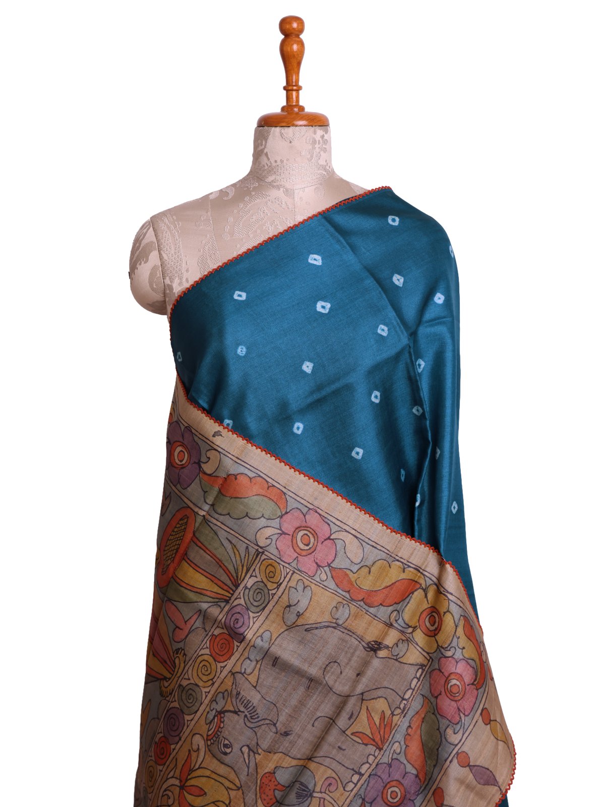 Sea Blue Printed Tussar Silk Saree