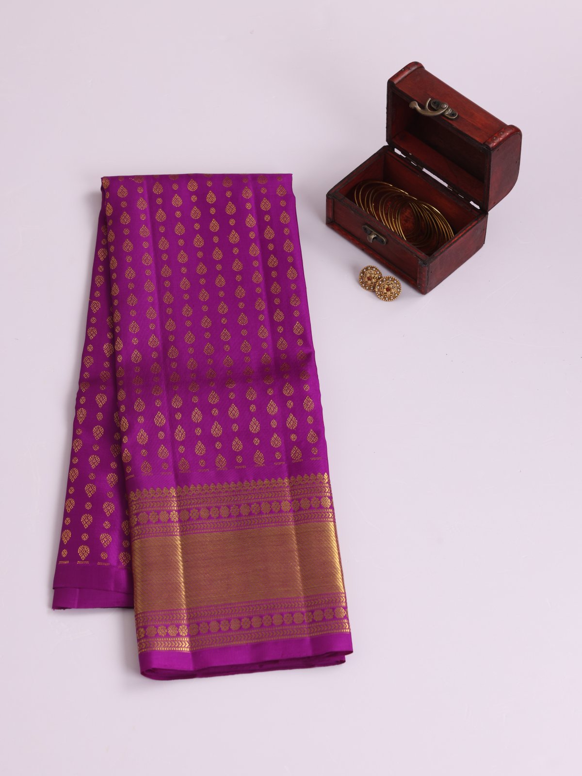 Purple Kanjeevaram Silk Pavadai With Zari Border