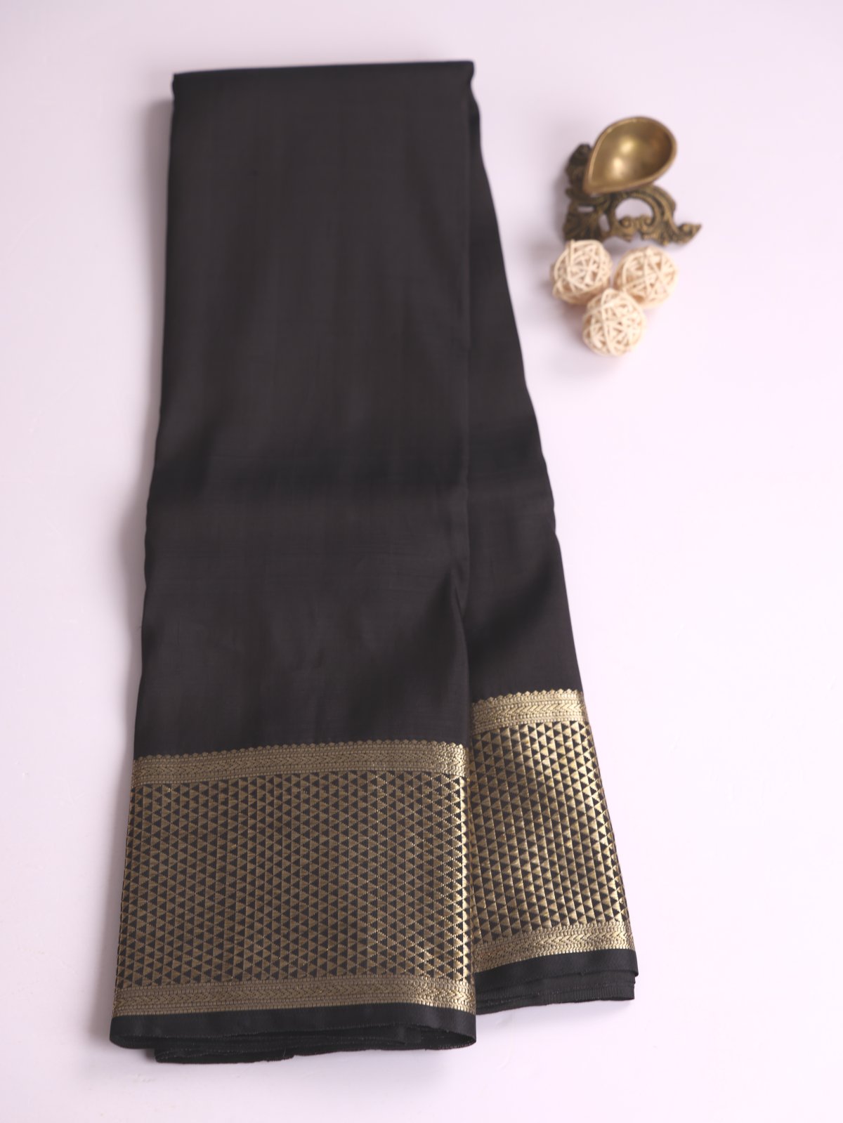 Black Kanjeevaram Organza Saree With Zari Border