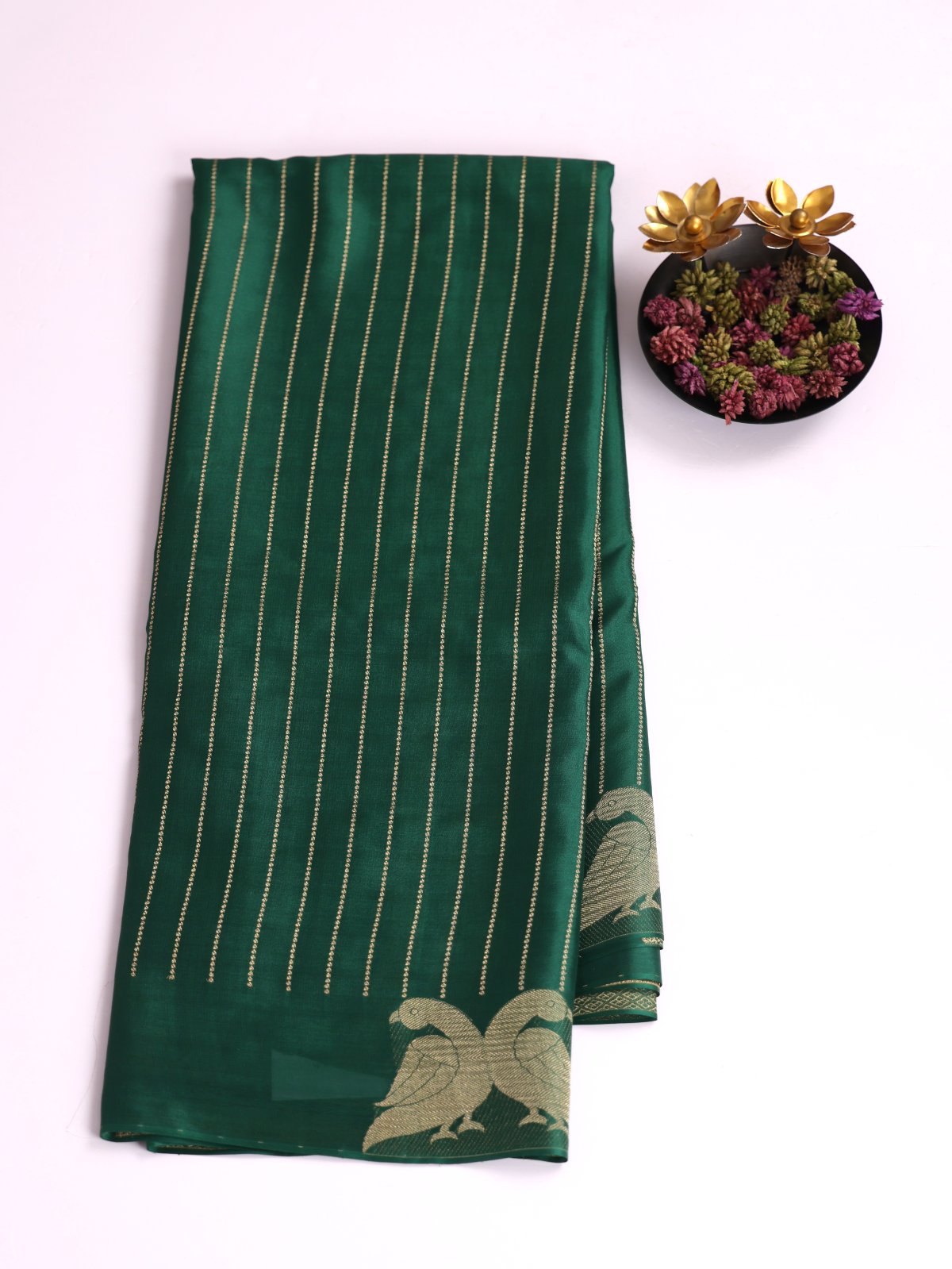 Bottle Green Striped Mysore Silk Saree