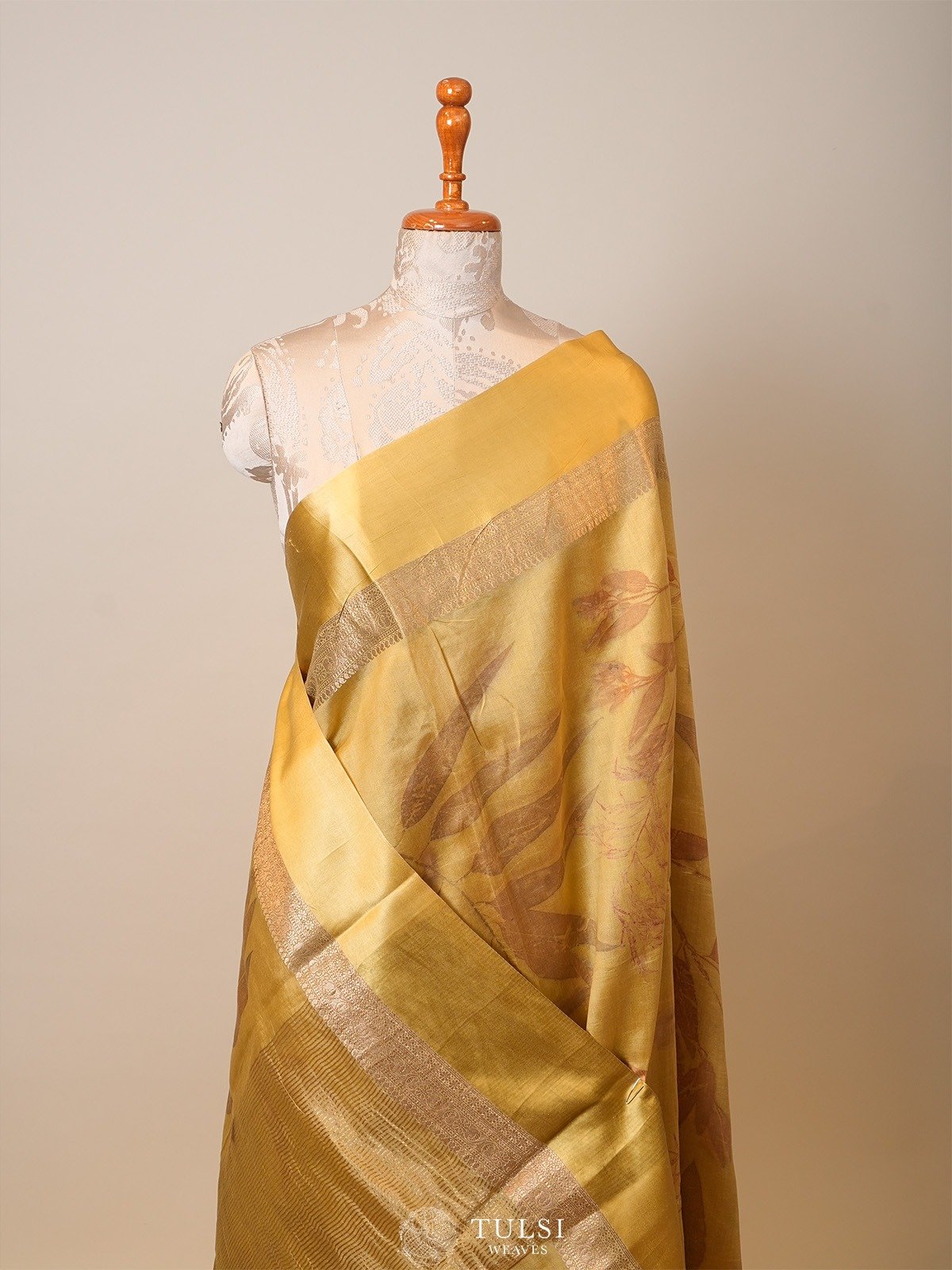 Mustard Eco Printed Silk Saree