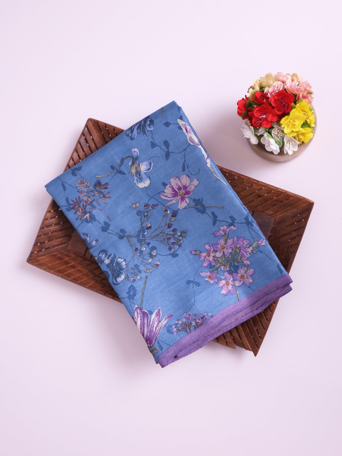 Blue Printed Tussar Silk Saree