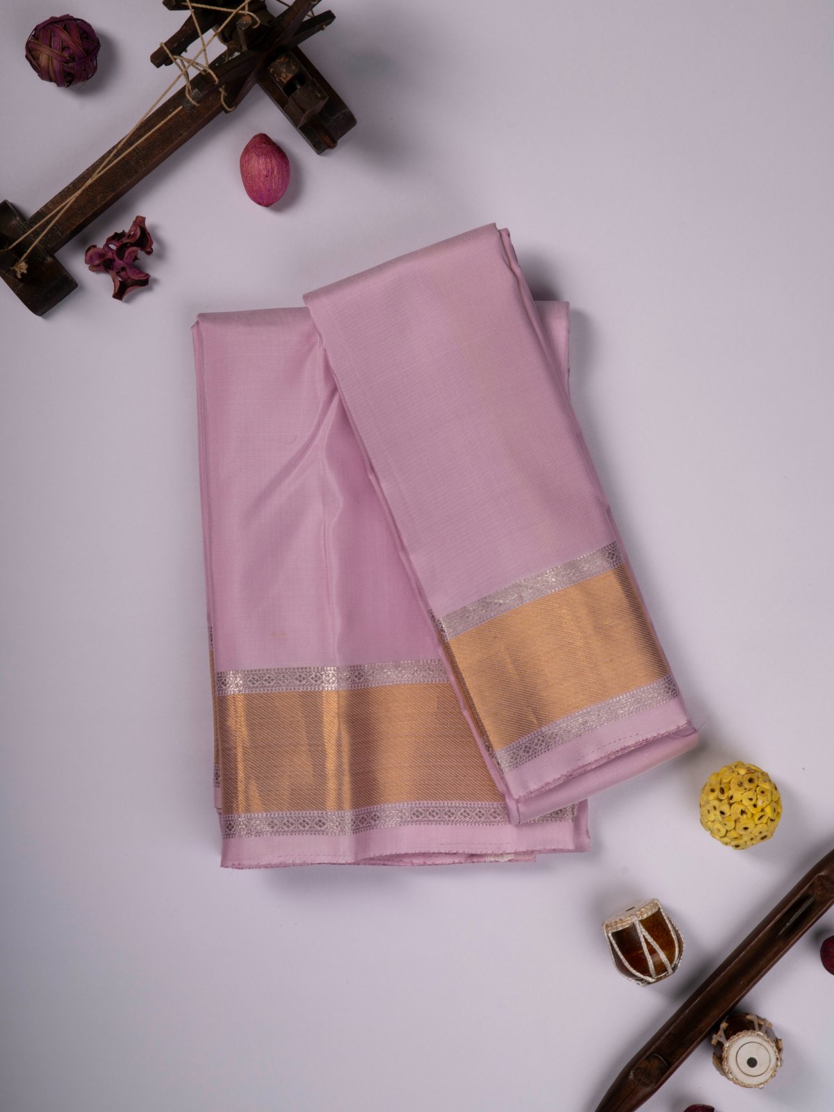 Light Pink Silk Dhoti With Self Border